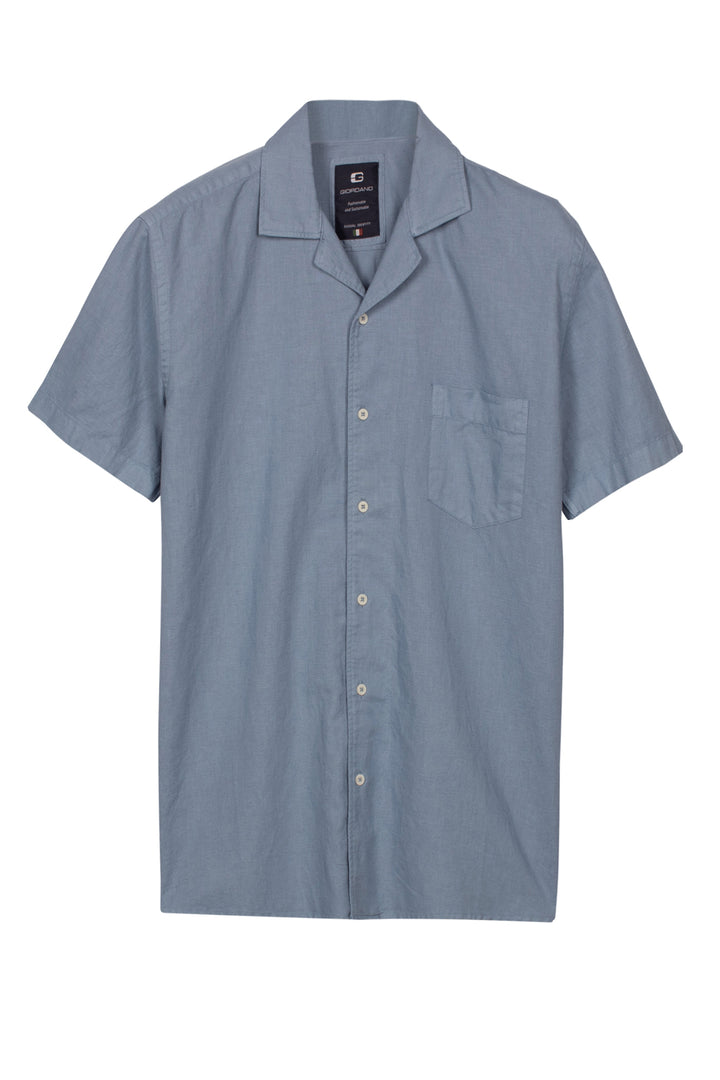 Giordano Capri Garment Dyed Korte Mouw Overhemd - Middenblauw