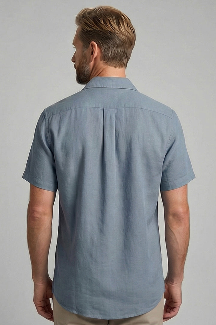 Giordano Capri Garment Dyed Korte Mouw Overhemd - Middenblauw