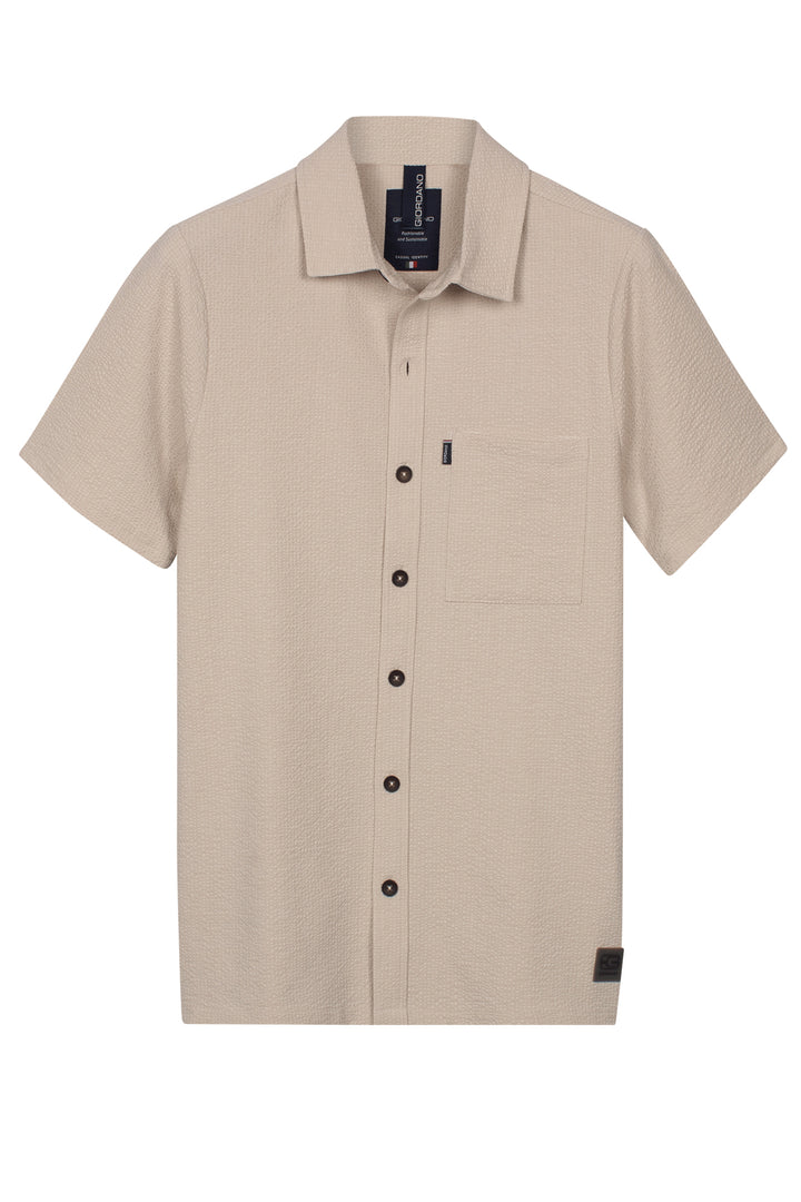 Giordano Puglia Seersucker Korte Mouw Overhemd - Beige
