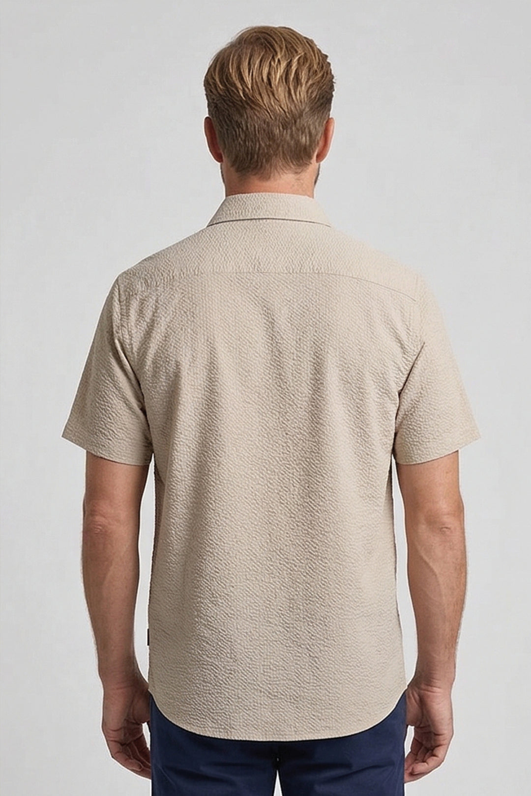 Giordano Puglia Seersucker Korte Mouw Overhemd - Beige