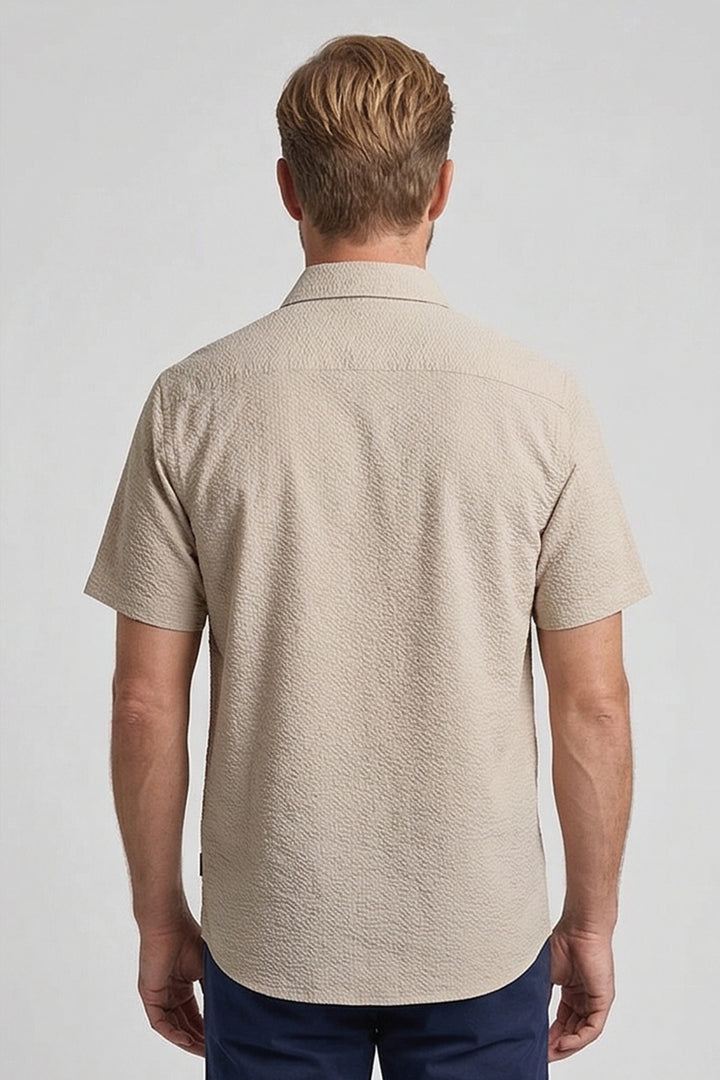 Giordano Puglia Seersucker Korte Mouw Overhemd - Beige