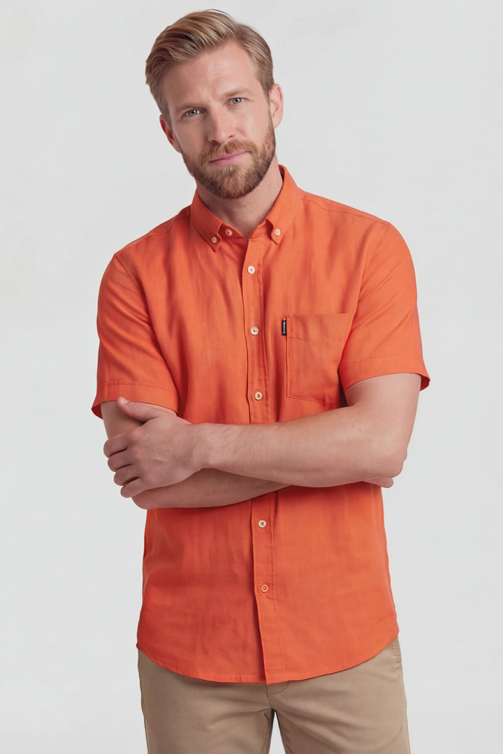 Giordano League Korte mouw Overhemd - Oranje