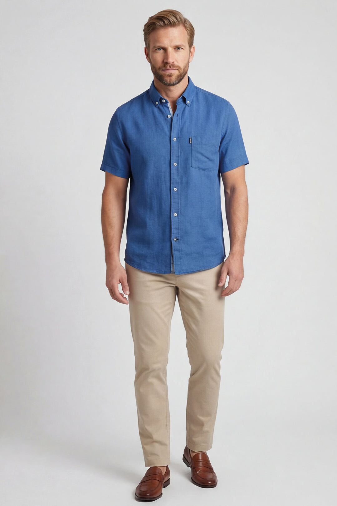 Giordano League Korte mouw Overhemd - Denim Blauw