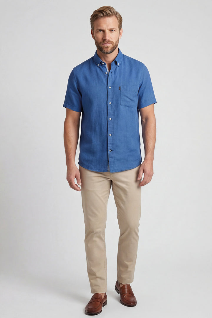 Giordano League Korte mouw Overhemd - Denim Blauw