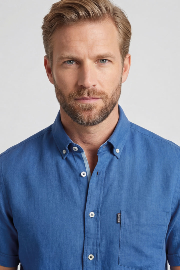 Giordano League Korte mouw Overhemd - Denim Blauw