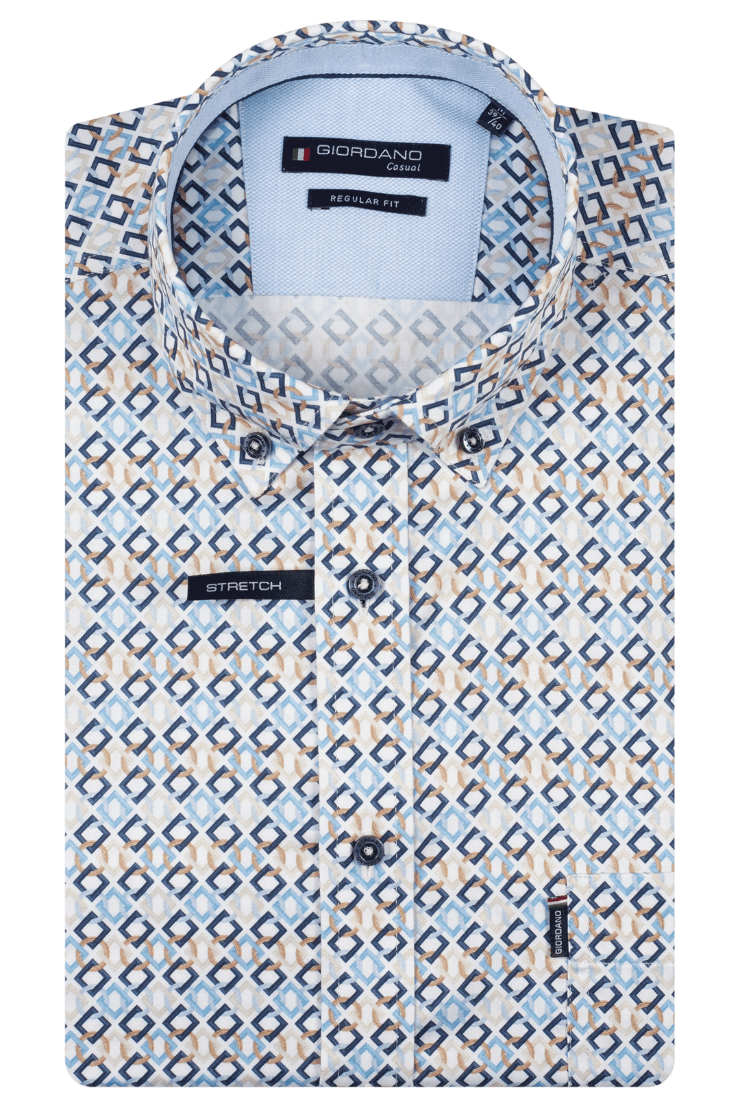 Giordano League Korte Mouw Print Overhemd - Blauw