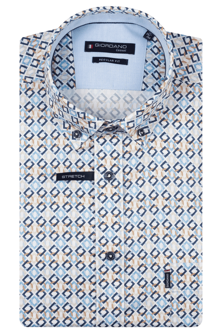 Giordano League Korte Mouw Print Overhemd - Blauw