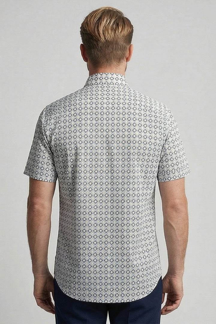 Giordano League Korte Mouw Print Overhemd - Blauw