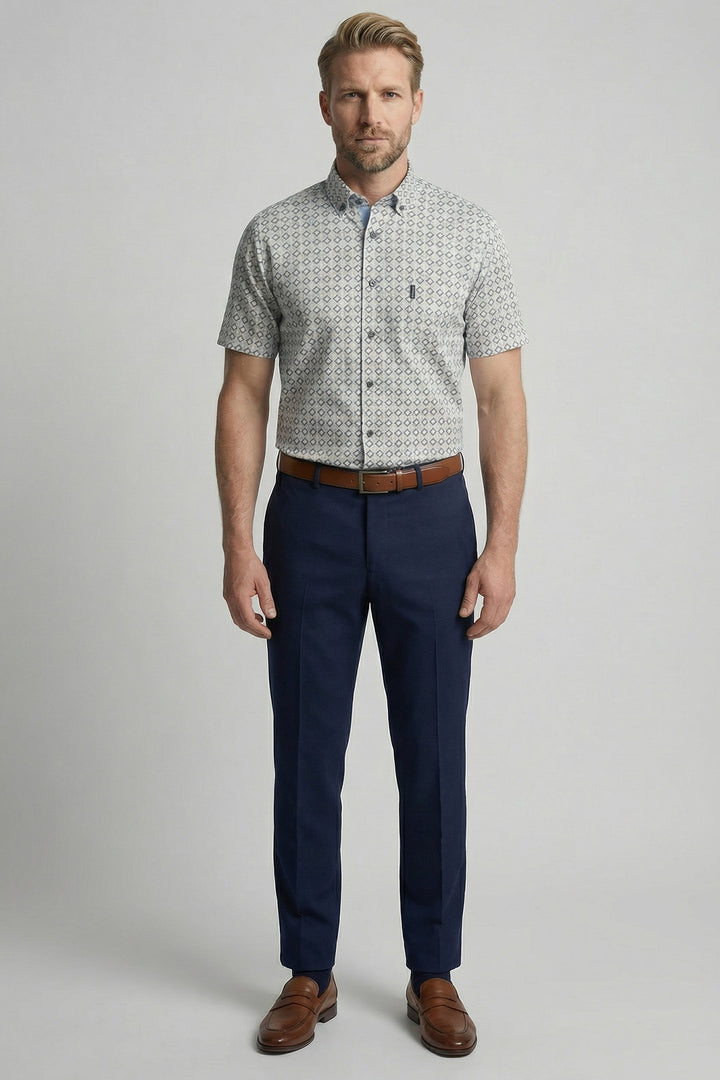 Giordano League Korte Mouw Print Overhemd - Blauw