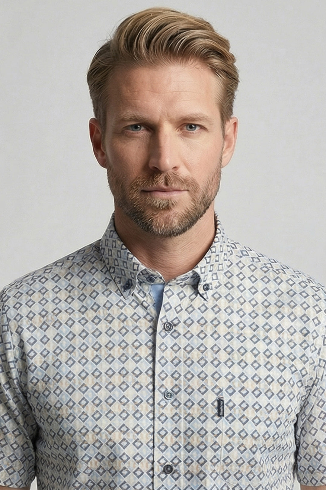 Giordano League Korte Mouw Print Overhemd - Blauw