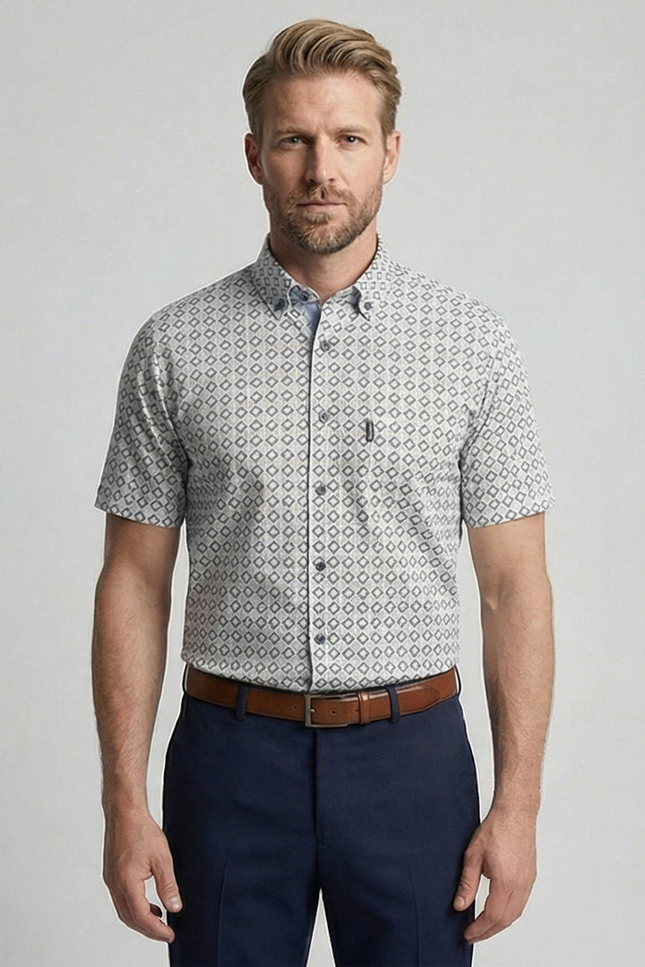 Giordano League Korte Mouw Print Overhemd - Blauw