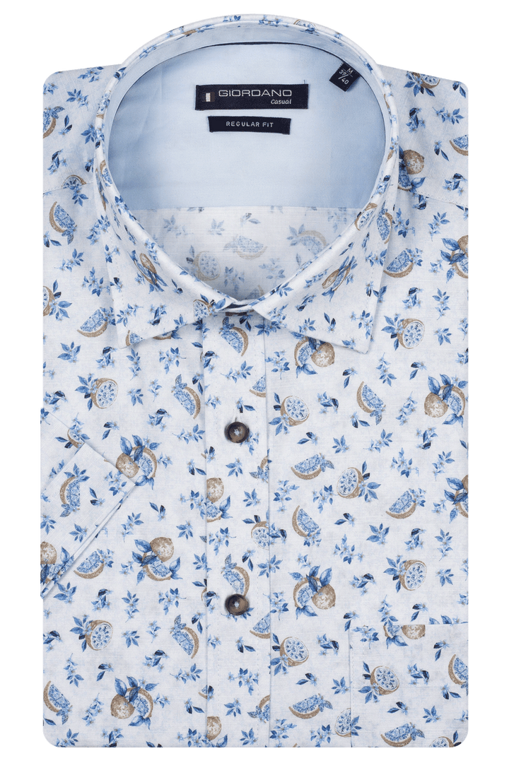 Giordano Trento Korte Mouwen Print Overhemd - Blue