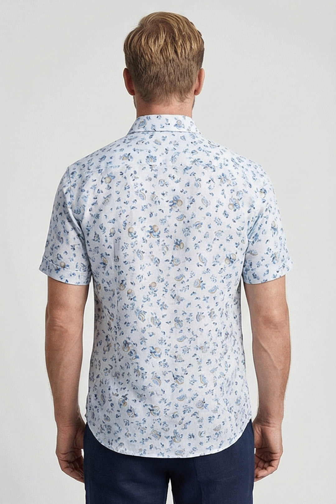 Giordano Trento Korte Mouw Print Overhemd - Lichtblauw