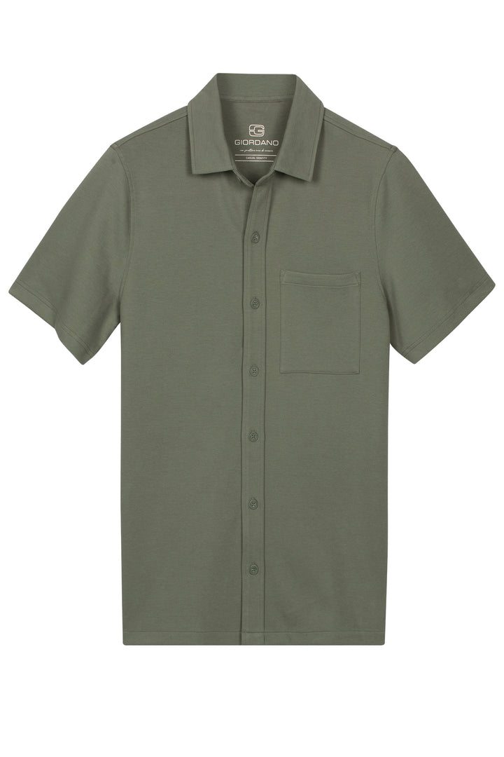 Giordano Puglia Interlock Korte Mouw Overhemd - Groen