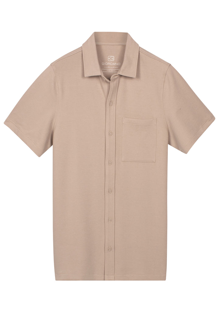 Giordano Puglia Interlock Korte Mouw Overhemd - Beige