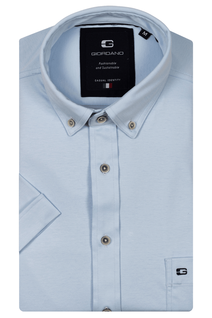 Giordano Alfa Liquid Cotton Korte mouw overhemd - Lichtblauw