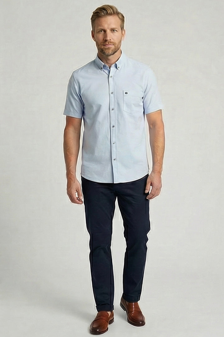 Giordano Alfa Liquid Cotton Korte mouw overhemd - Lichtblauw