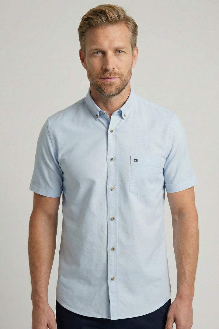 Giordano Alfa Liquid Cotton Korte mouw overhemd - Lichtblauw