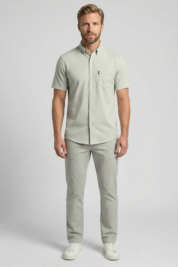 Giordano Alfa Liquid Cotton Korte mouw overhemd - Lichtgroen