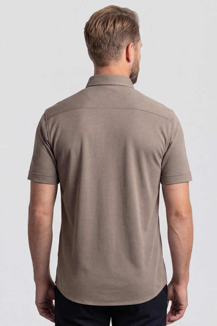 Giordano Alfa Liquid Cotton Korte mouw overhemd - Donker Beige