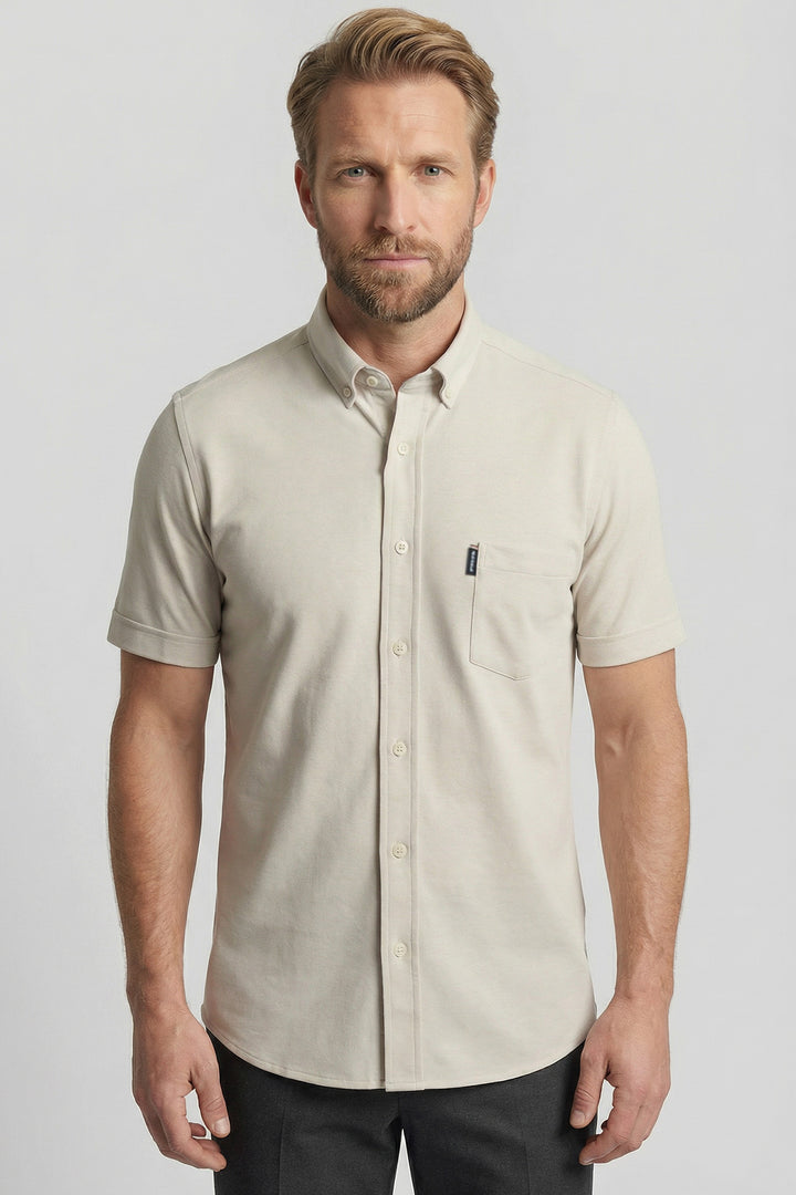 Giordano Alfa Liquid Cotton Korte mouw overhemd - Beige