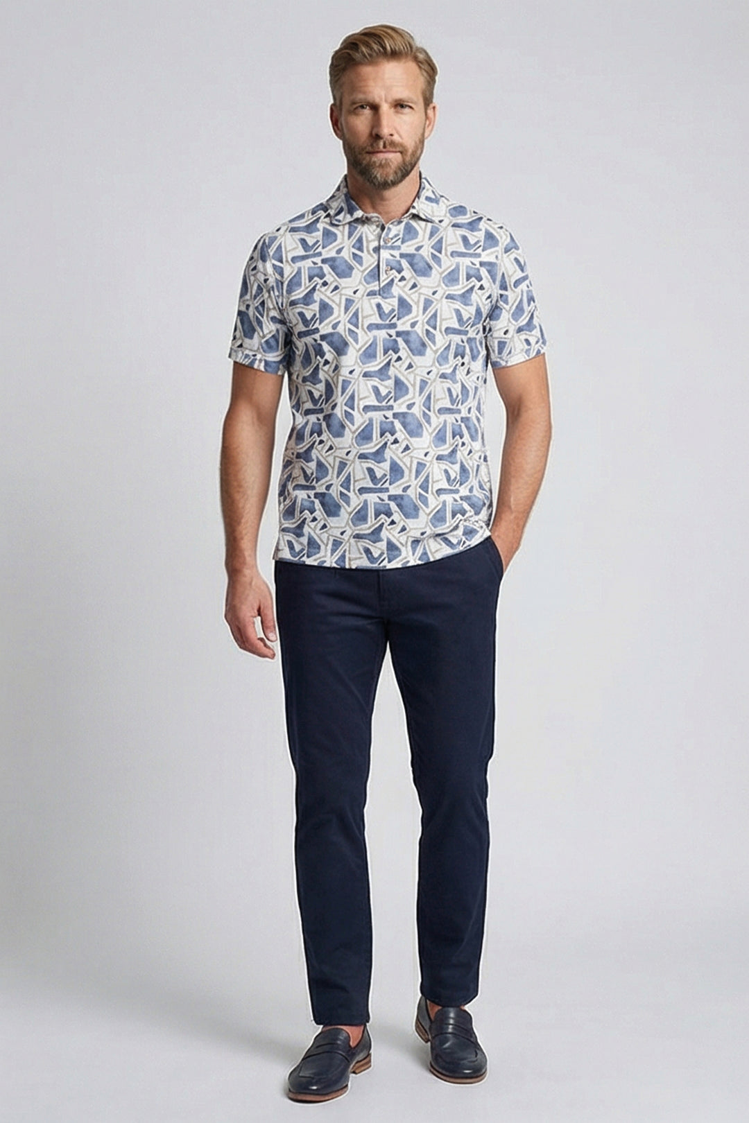 Giordano Formentini Print Korte Mouw Overhemd - Blauw