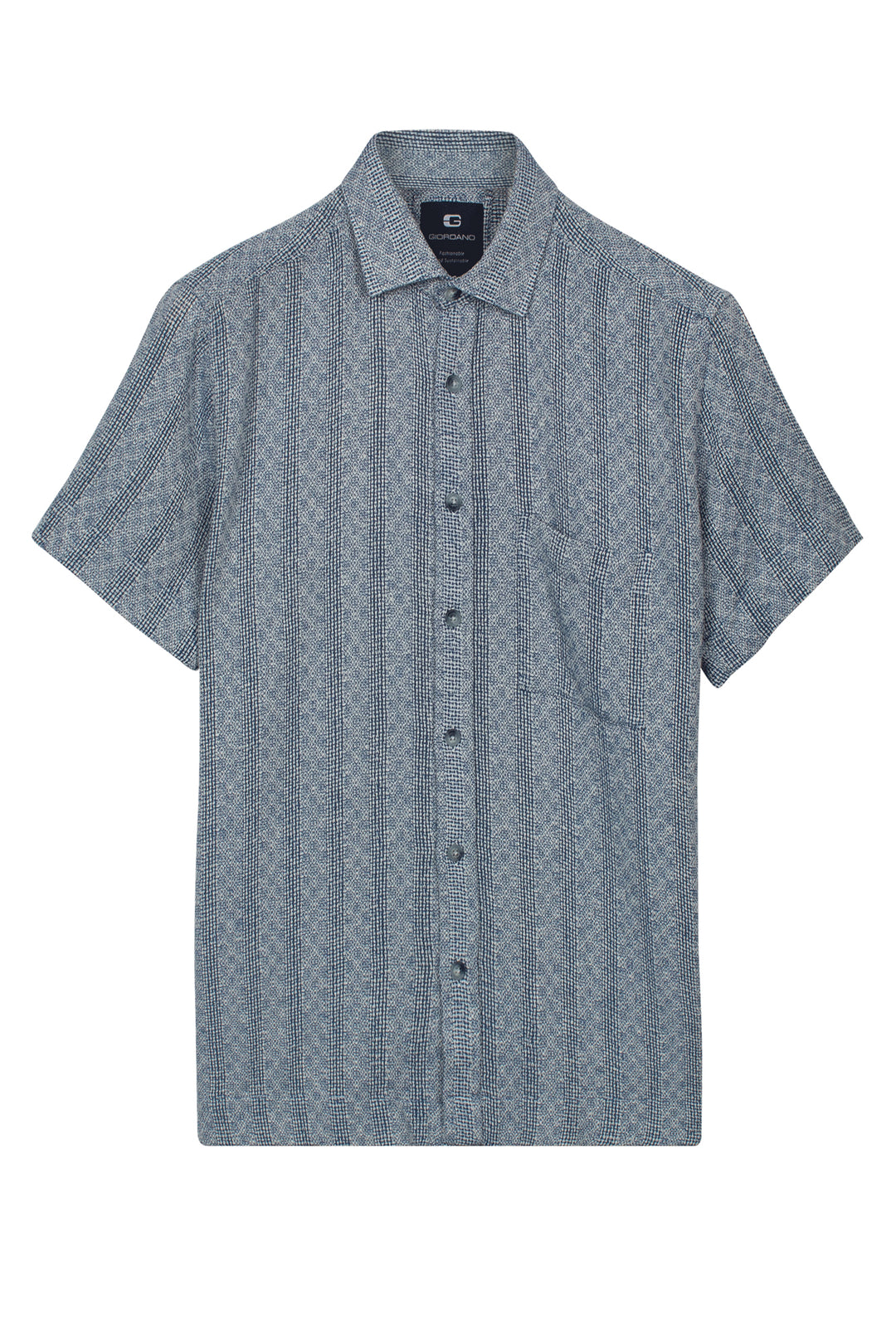 Giordano Puglia Gestreept Korte Mouw Overhemd - Blauw