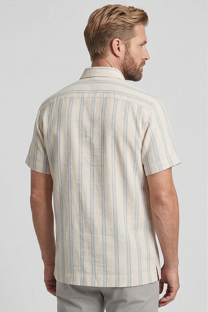 Giordano Puglia Gestreept Korte Mouw Overhemd - Blauw