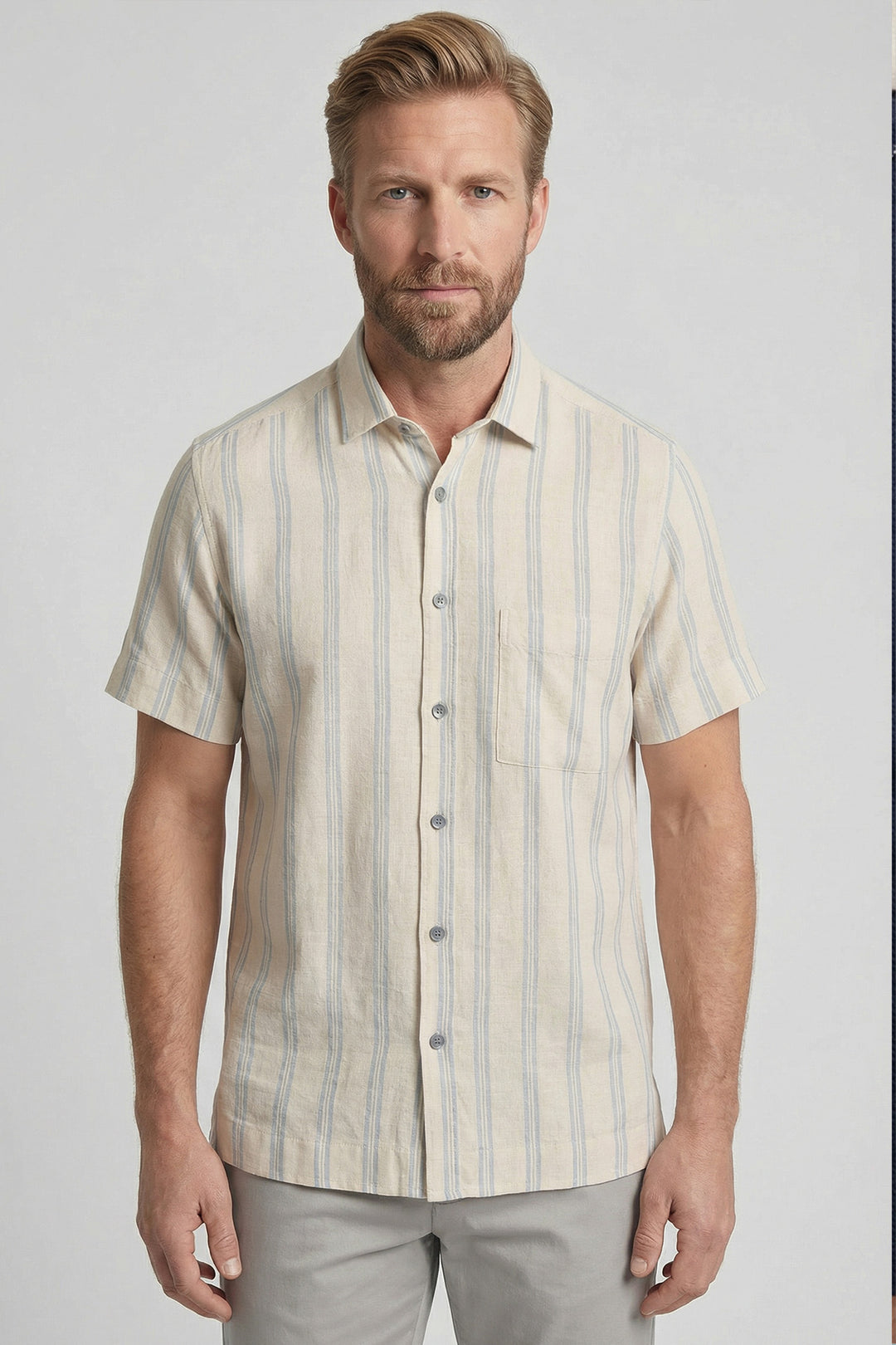 Giordano Puglia Gestreept Korte Mouw Overhemd - Blauw