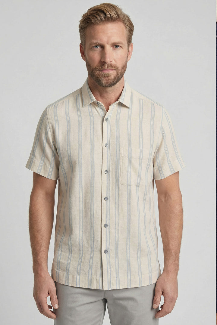 Giordano Puglia Gestreept Korte Mouw Overhemd - Blauw