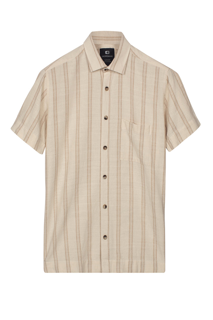 Giordano Puglia Gestreept Korte Mouw Overhemd - Beige