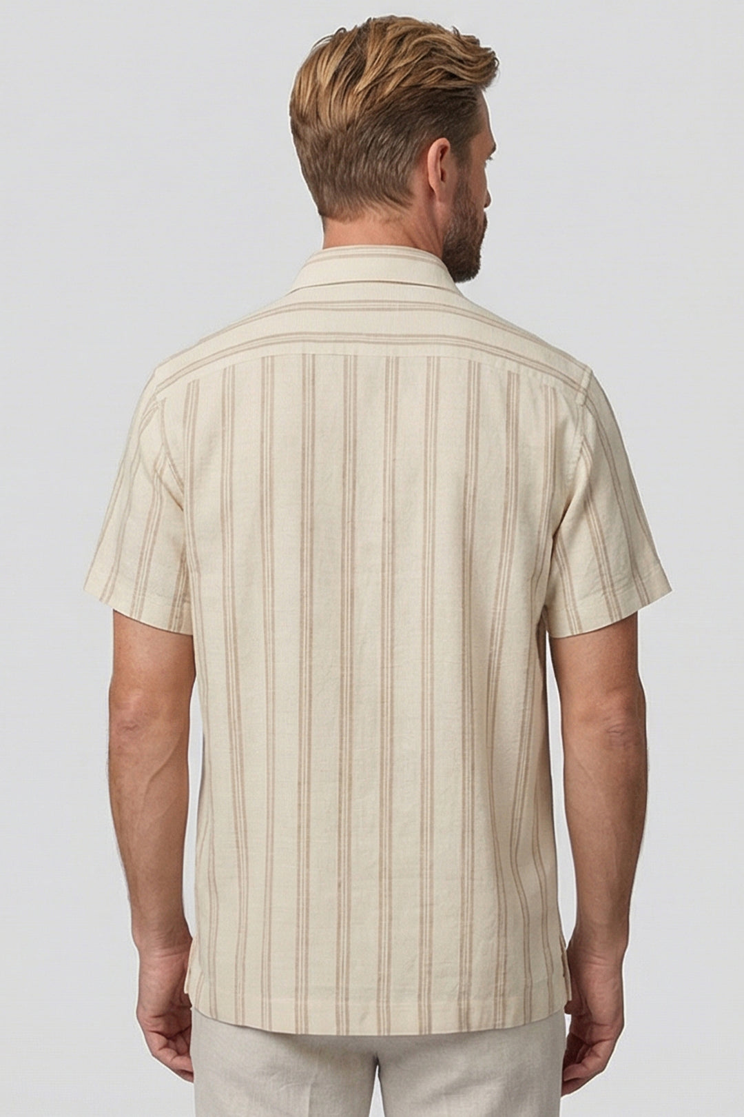 Giordano Puglia Gestreept Korte Mouw Overhemd - Beige