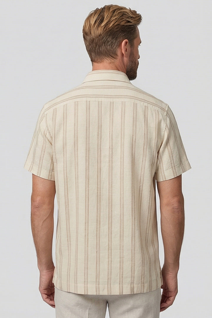 Giordano Puglia Gestreept Korte Mouw Overhemd - Beige