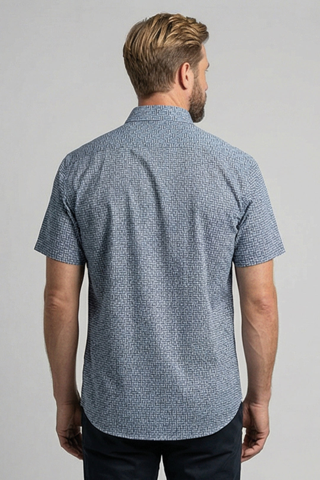 Giordano Puglia Sturctuur Korte Mouw Overhemd - Middenblauw