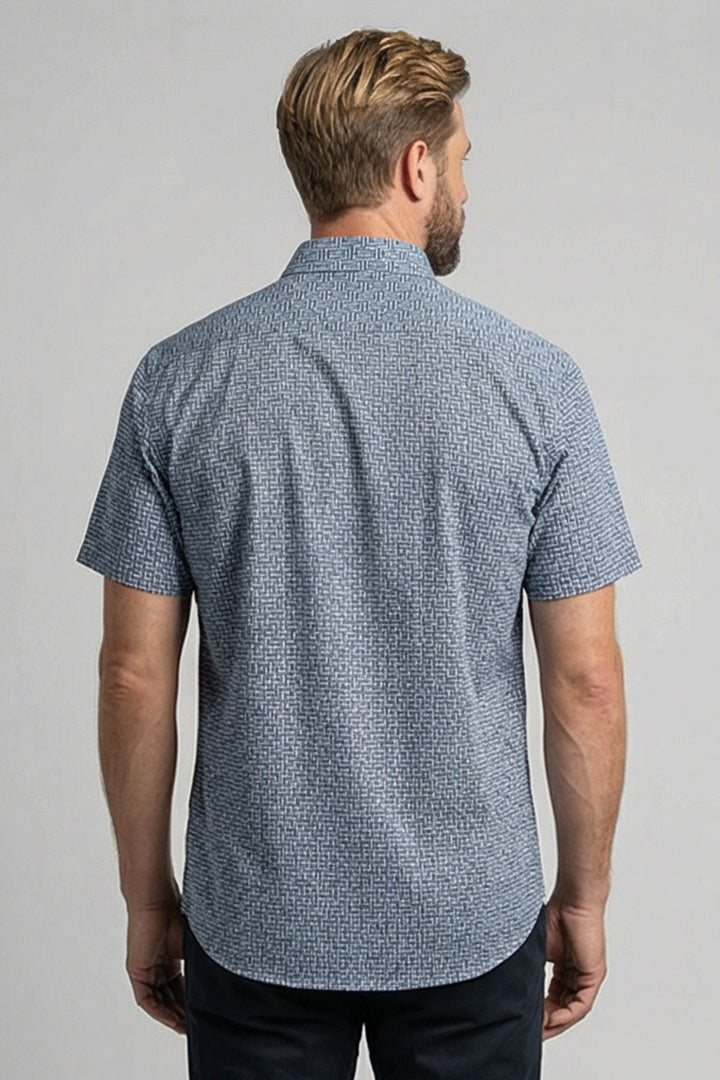 Giordano Puglia Sturctuur Korte Mouw Overhemd - Middenblauw