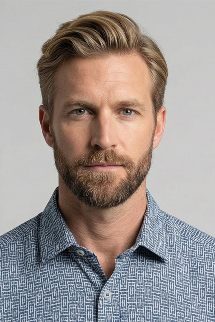 Giordano Puglia Sturctuur Korte Mouw Overhemd - Middenblauw