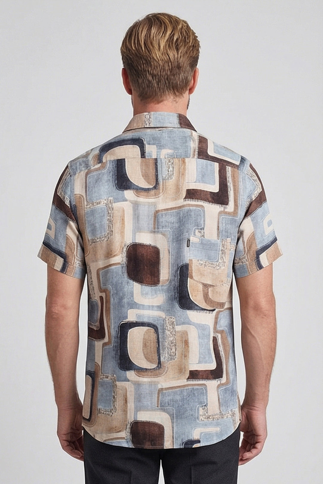 Giordano Vivaro Geometrische Print Korte Mouw Overhemd - Blauw