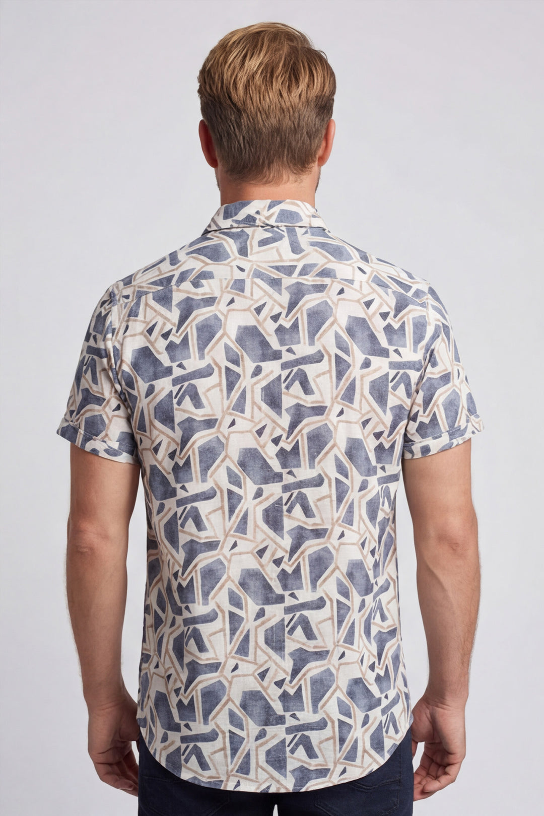 Giordano Vivaro Grafische print Korte Mouwen Overhemd - Blauw