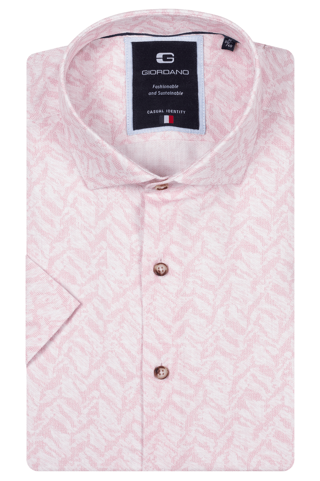 Giordano Front Jaquard Print Korte Mouw Overhemd - Roze