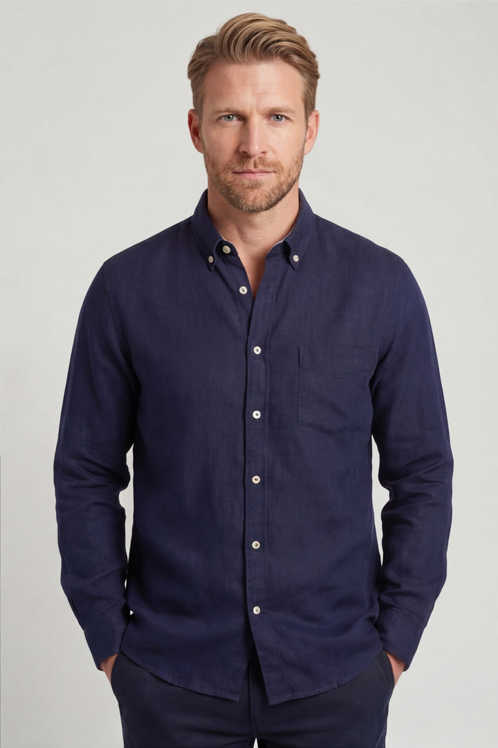 Giordano Ivy Linnen Overhemd - Navy