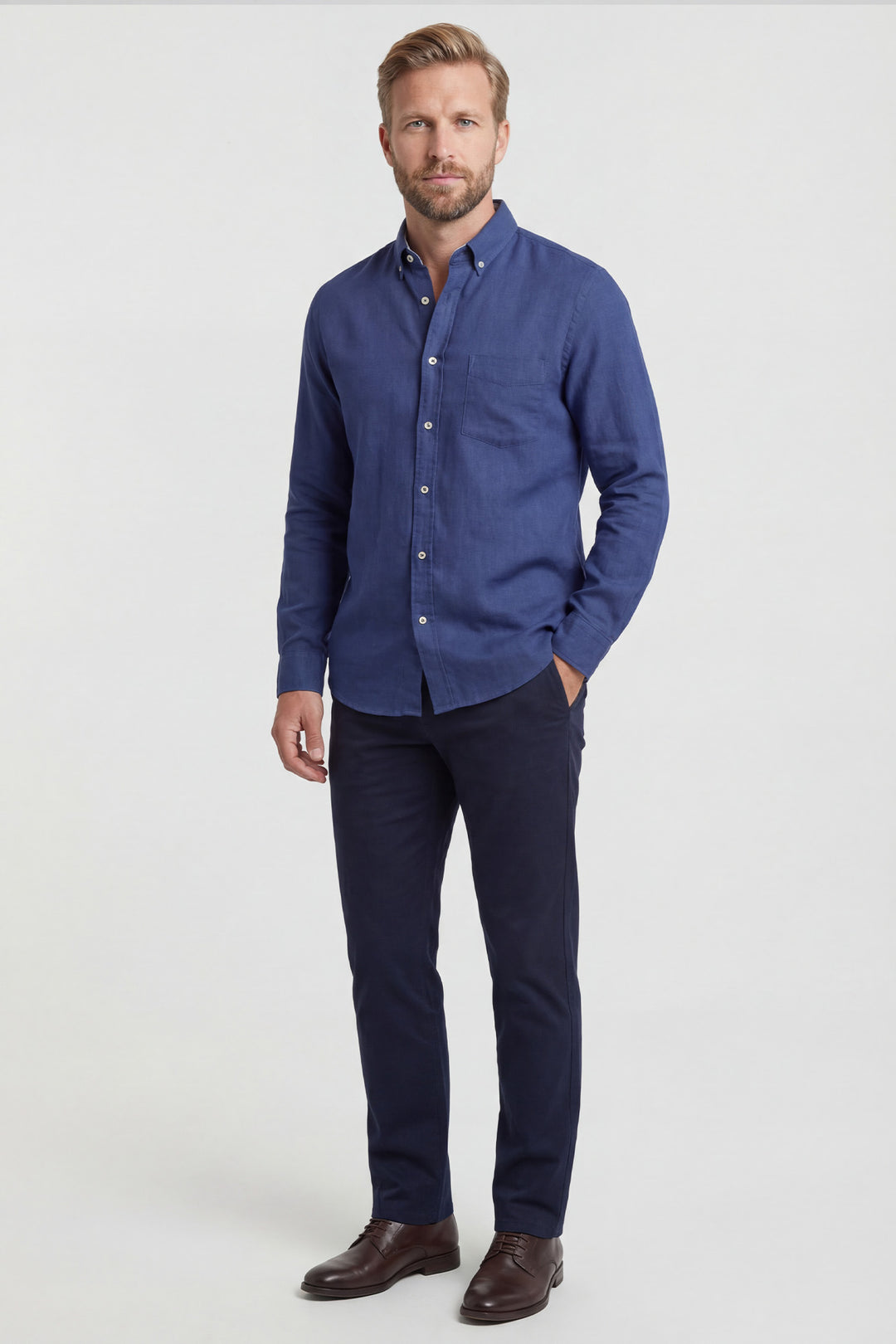 Giordano Ivy Linnen Overhemd - Denim Blauw