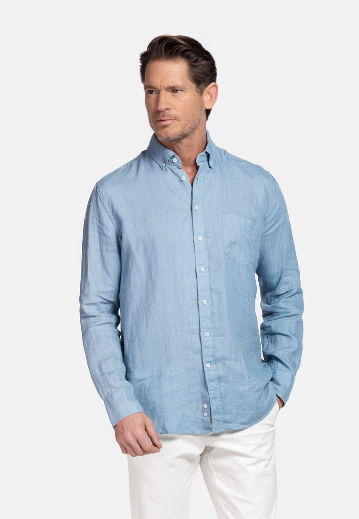 Giordano Ivy Linnen Overhemd - Middenblauw