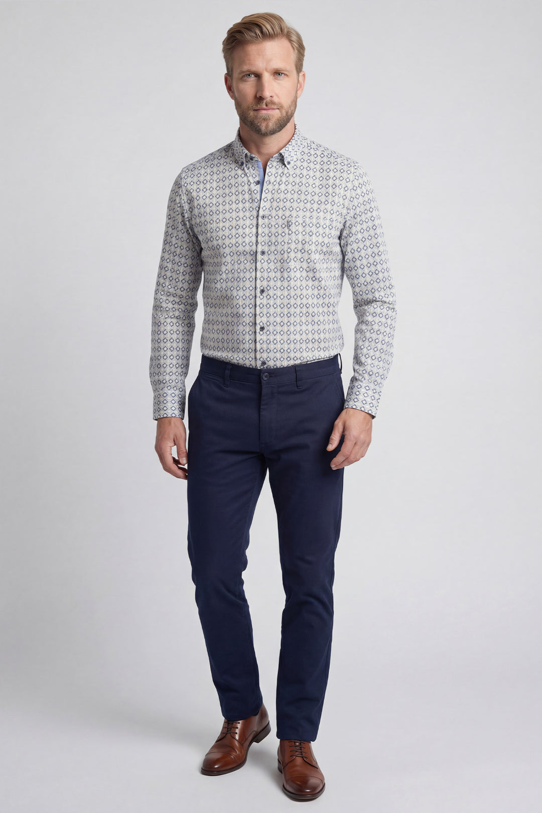 Giordano Ivy Grafische Print Overhemd - Blauw