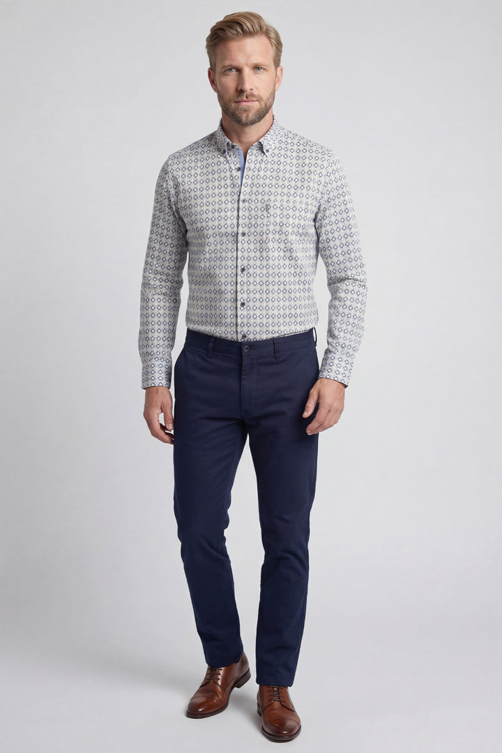 Giordano Ivy Grafische Print Overhemd - Blauw