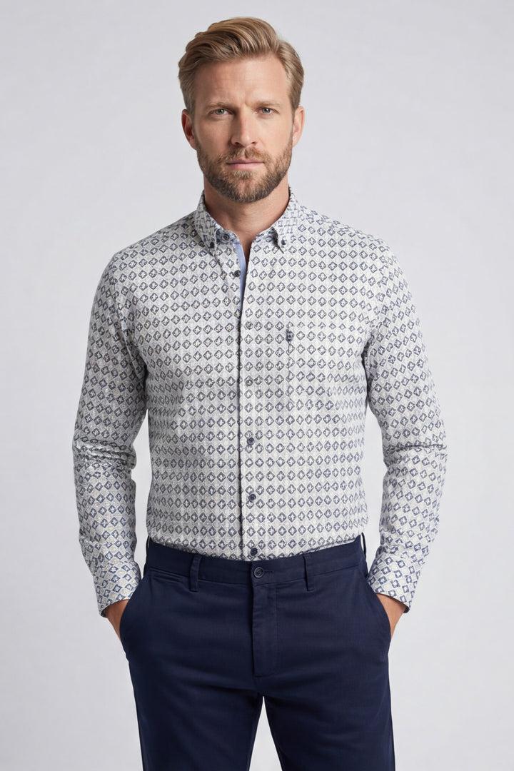 Giordano Ivy Grafische Print Overhemd - Blauw