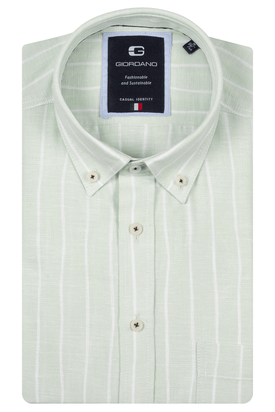 Giordano Brando Linnenmix Gesteept Overhemd - Green