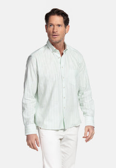 Giordano Brando Linnenmix Gesteept Overhemd - Green