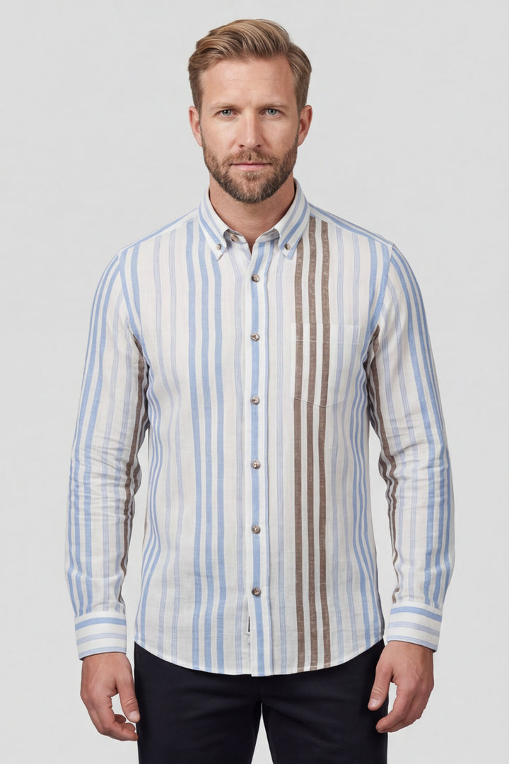 Giordano Ivy Button Down Gestreept Overhemd - Lichtblauw