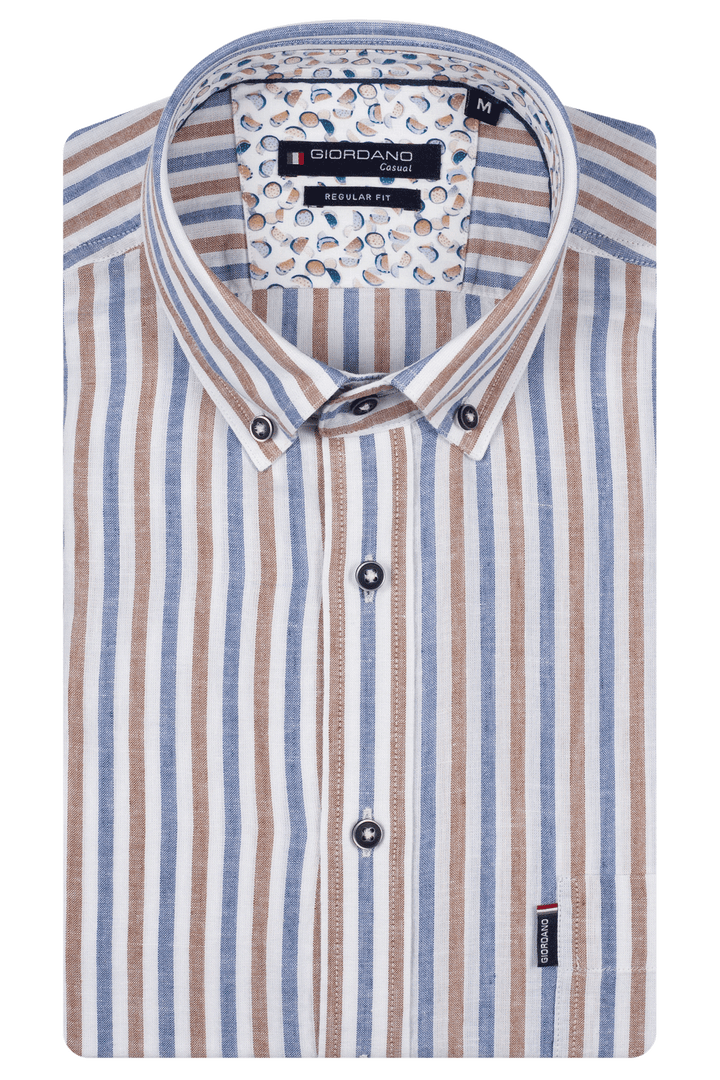 Giordano Ivy Linnen Gestreept Overhemd - Brown