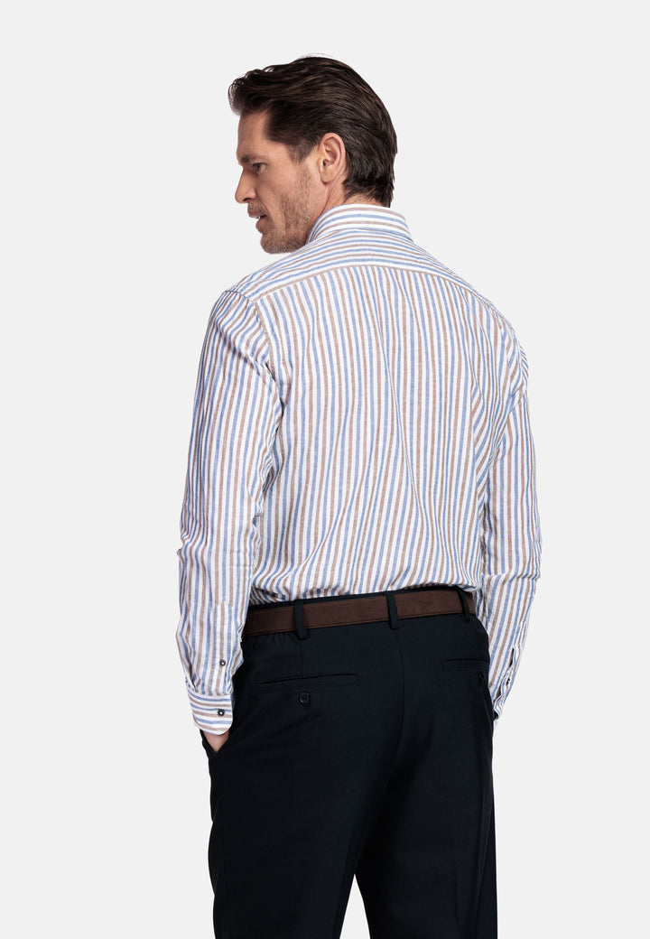 Giordano Ivy Linnen Gestreept Overhemd - Brown